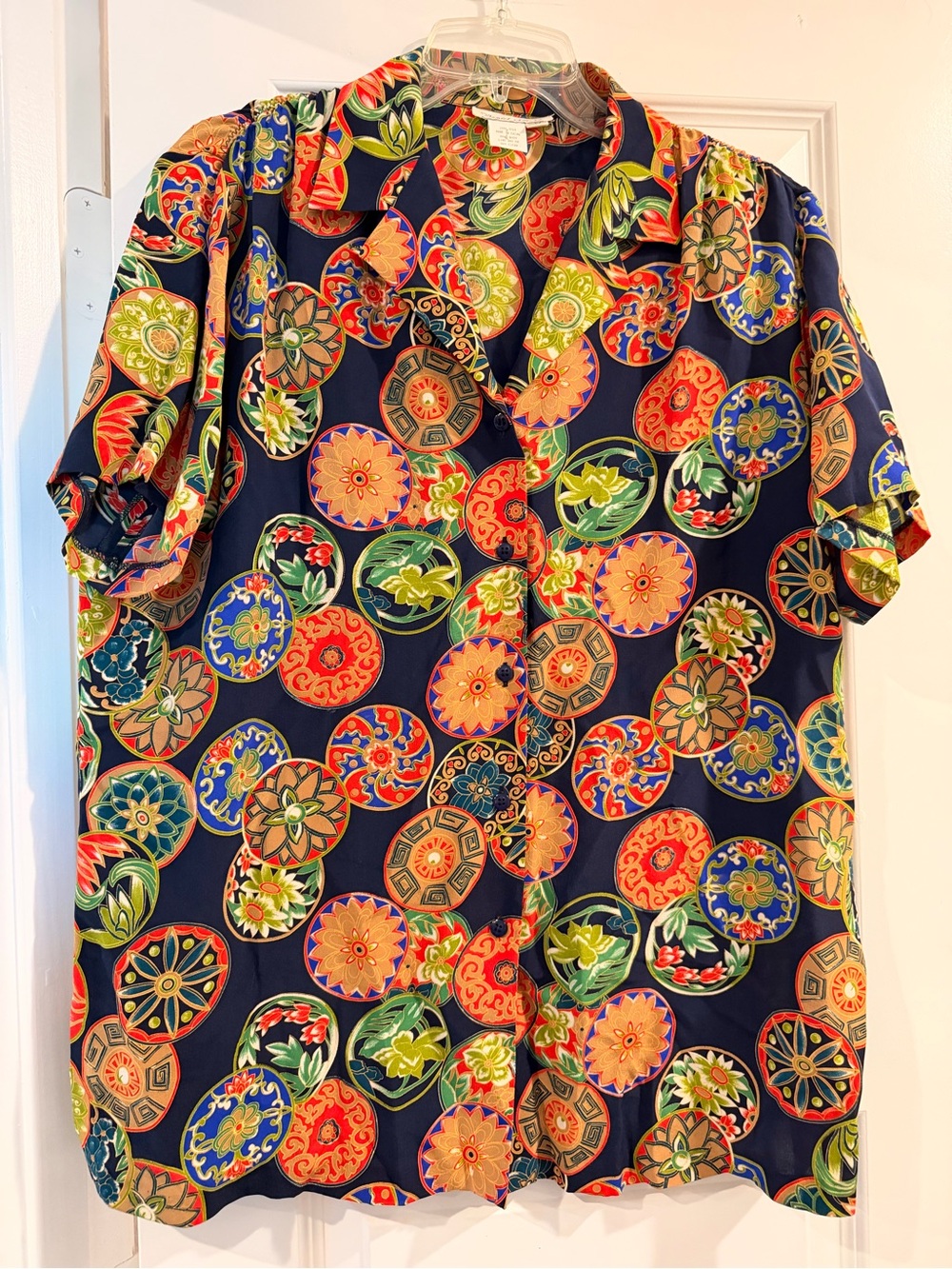 Vintage Rare Daniel Field 100% Silk Asian Medallion Boho Art To Wear Blouse L